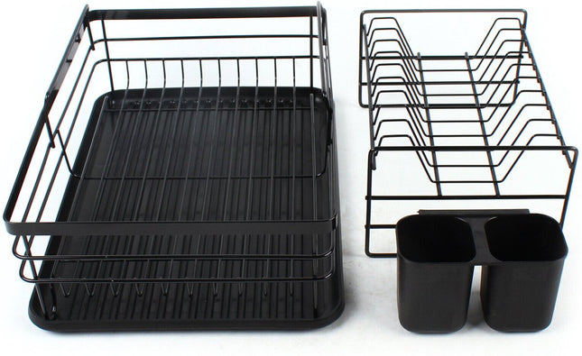 Afdruiprek met lekbak en bestekbak – 2 niveaus, zwart, 43 x 29 x 27 cm – foto 2