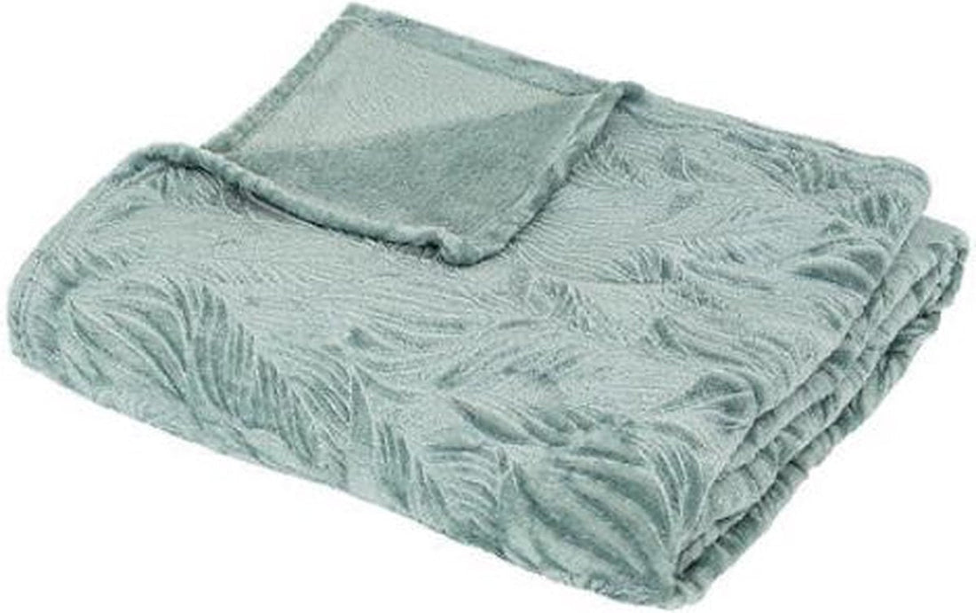 Atmosphera flanellen plaid blauw met palmbladpatroon – 180 x 230 cm