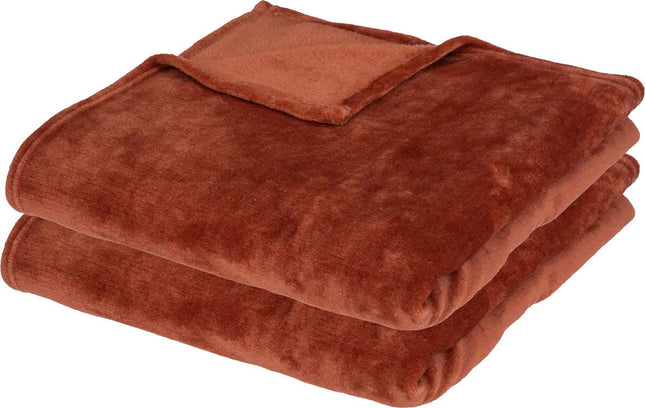 Atmosphera fleece deken / fleeceplaid - 2x - terracotta - 130 x 180 cm - polyester - Bankdeken