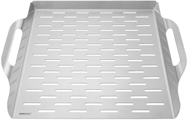 Kinghoff KH-1917 diepe grillbak – rvs barbecue bak met handvatten, 37 x 31 cm
