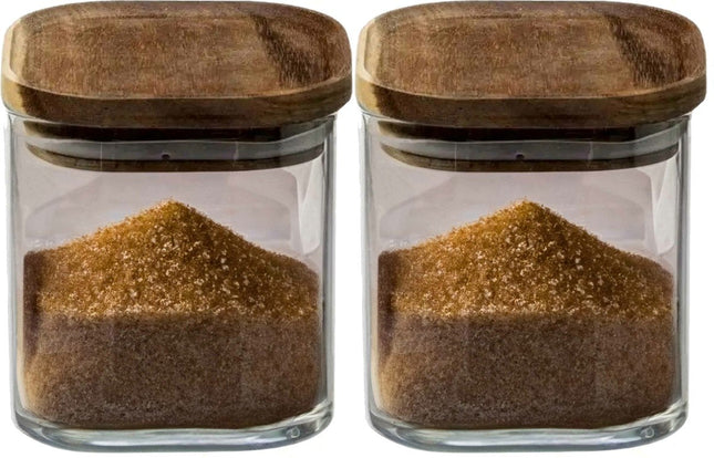 5Five voorraadpot van glas met acacia houten deksel – set van 2, 600 ml