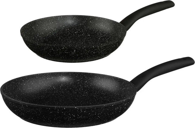 Secret de Gourmet - Koekenpannen set 2x - Alle kookplaat / warmtebronnen - Zwart - Dia 24 en 28 cm