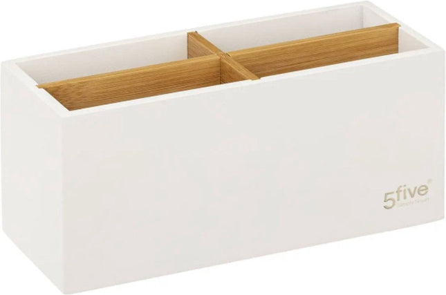 5Five badkamer organizer met 4 vakken – bamboe en MDF, wit, 21 x 8 x 9 cm