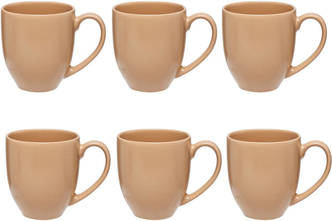 Beige keramische mokken met oor, set van 6 – stoneware, 48 cl