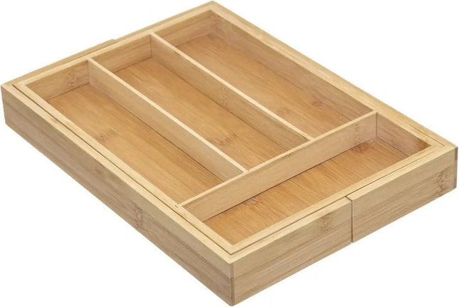 Set of 2x 5five cutlery trays - expandable - 4 to 6 compartments - bamboo - 35 x 25 cm - kitchen organizer