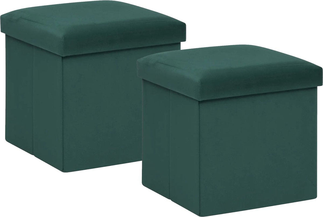 Atmosphera Poef / krukje / hocker Amber - 2x - Opvouwbare zit opslag box - fluweel smaragd groen - D38 x H38 cm - MDF / polyester