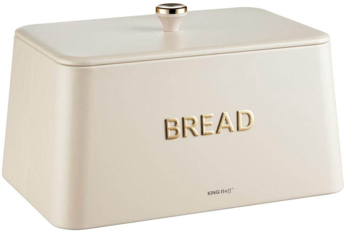 Kinghoff broodtrommel beige met goud – bamboe deksel, 35 x 23 x 21 cm