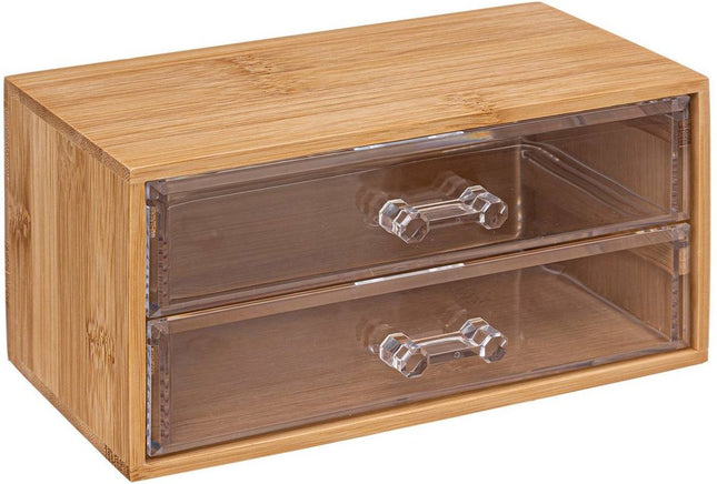5Five bureau organizer van bamboe met 2 transparante lades – 19 x 9,5 x 11,5 cm