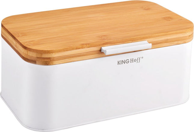 Kinghoff 1795 broodtrommel wit – staal en hout, 30 x 20 x 14 cm