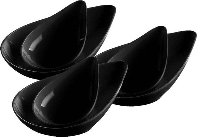 Zwarte melamine schaaltjes in druppelvorm – 6 stuks, 17,5 x 11,5 cm