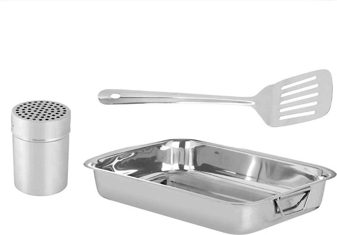 RVS ovenschaal 36 x 26 cm – 3-delige set met sausdispenser en opscheplepel