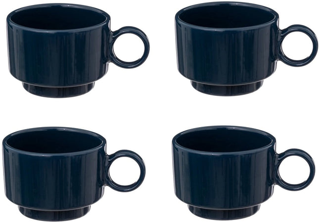 Retro koffiekopjes blauw, set van 4 – stoneware, 10 cl