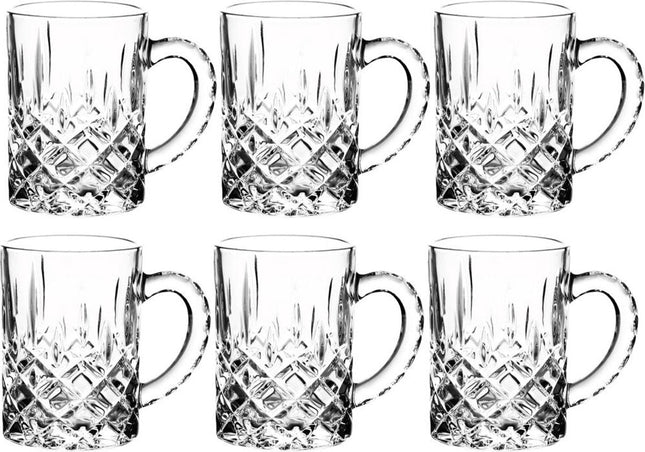 Glazen met oortje en zilveren rand – set van 6 voor warme dranken, 0,25 liter
