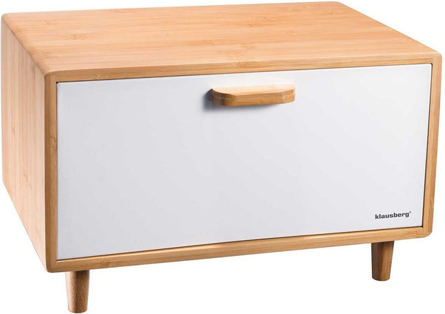 Klausberg 7400 broodtrommel van bamboe – witte stalen klep, 38 x 26 x 23 cm
