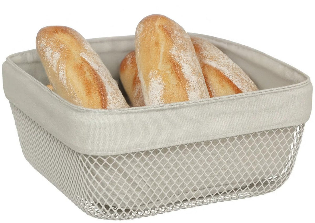 5Five broodmandje Mayaj beige – vierkant mandje van metaal en katoen