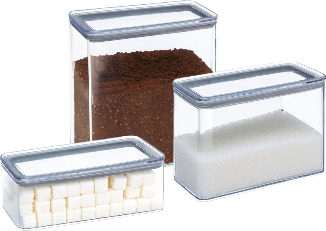 5Five Voorraadpotten set 3x - keuken / voedsel - kunststof - 1000 / 2000 / 3000 ml - luchtdicht deksel