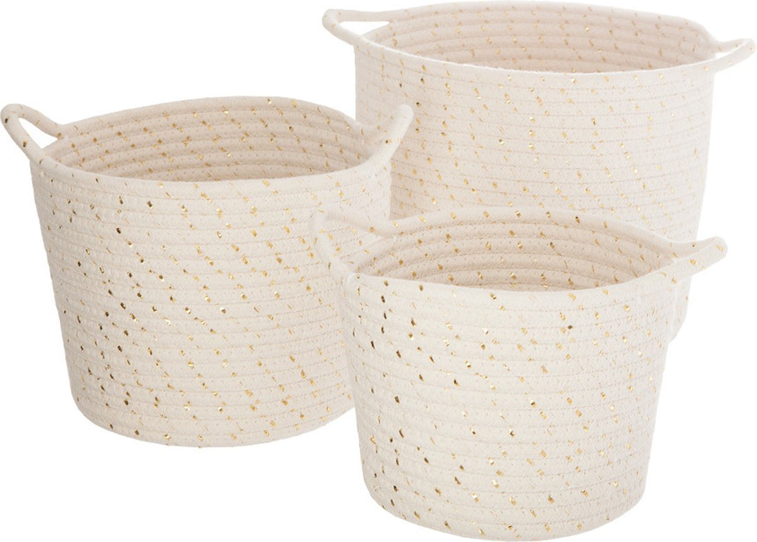 Atmosphera ronde opbergmanden met goudvlokken – set van 3 in drie maten