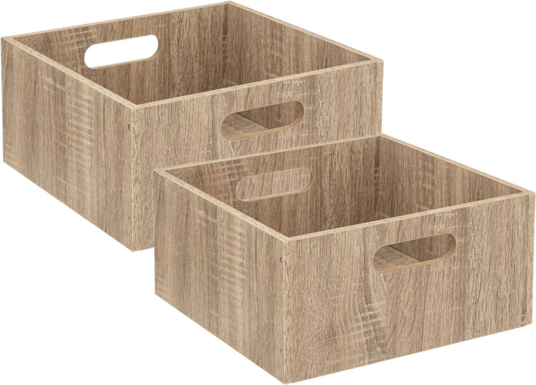 5Five Opbergmand / kastmand van hout - Set van 2x stuks - lichtbruin - 14 Liter - 31 x 31 x 15 cm - Opbergboxen - Vakkenkast manden
