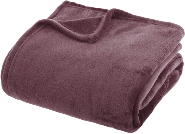 Atmosphera Plaid effen flanel fleece deken - 180 x 230 cm - Paars
