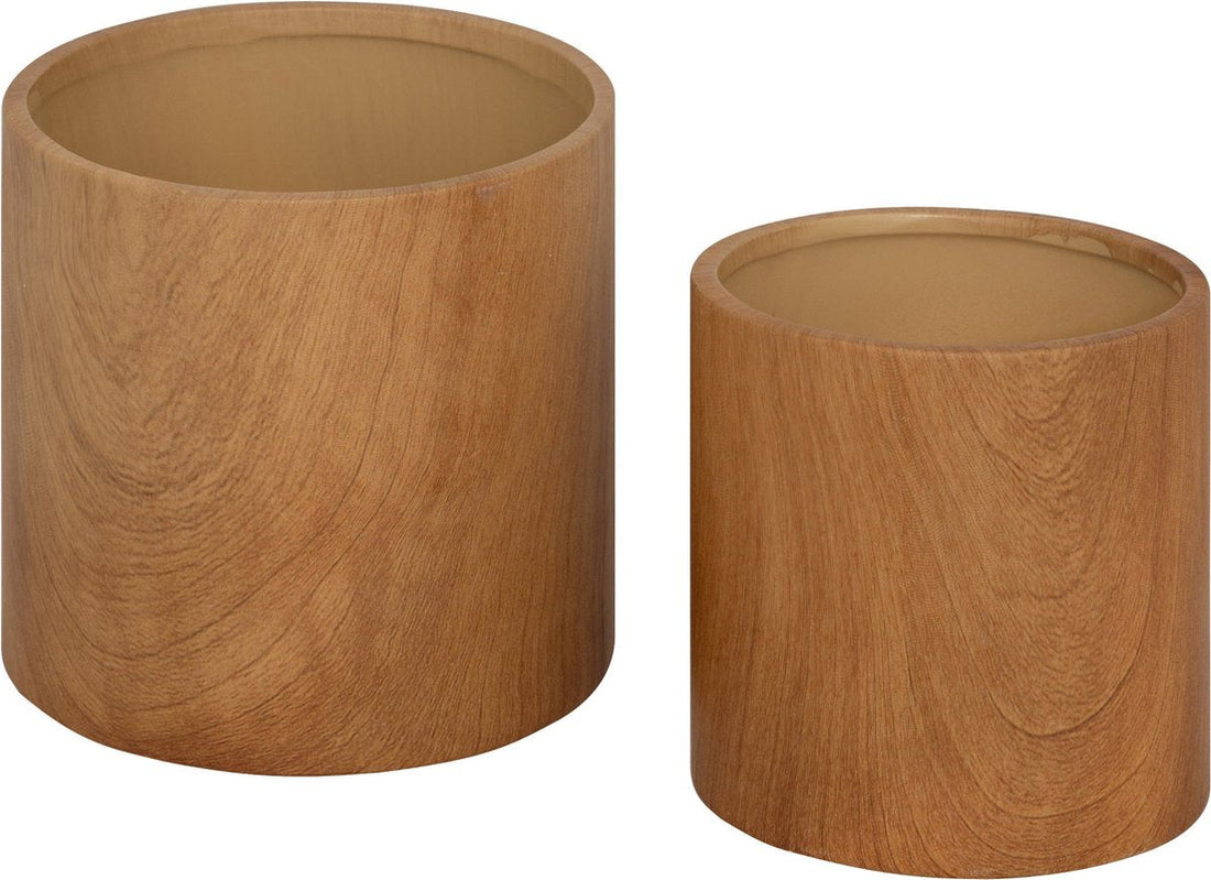 Atmosphera Sao plantenpotten – set van 2 keramiek, bruin met houteffect