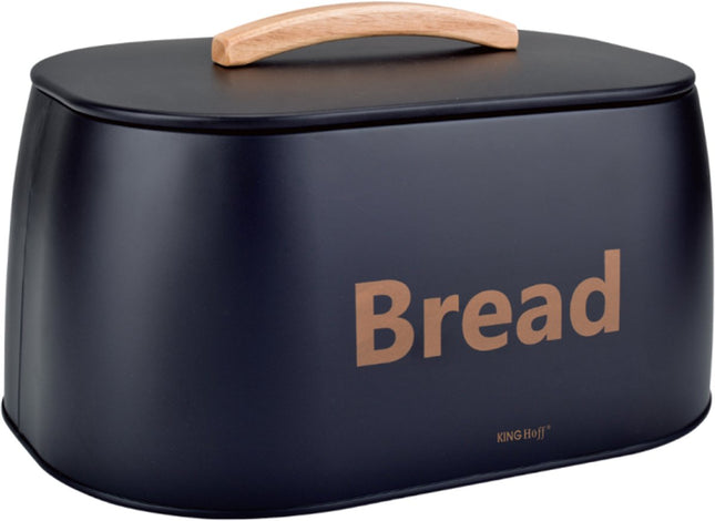 Kinghoff 1946 broodtrommel zwart – metaal met houten handvat