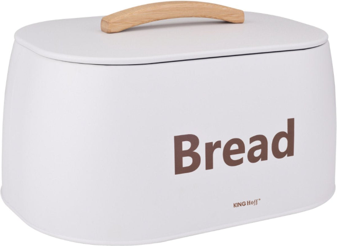 Kinghoff 1947 broodtrommel wit – metaal met houten handvat