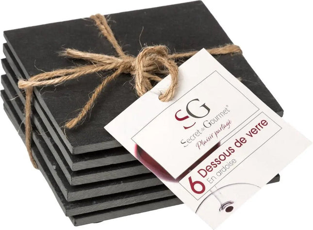 Secret de Gourmet leisteen onderzetters, set van 6 – 10 x 10 cm, antislip