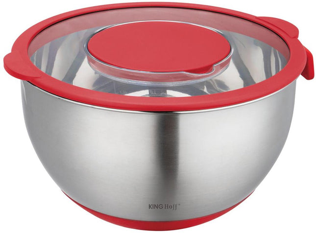 RVS mengkom met deksel en 3 raspen – 5 liter, Ø 24 cm, rood