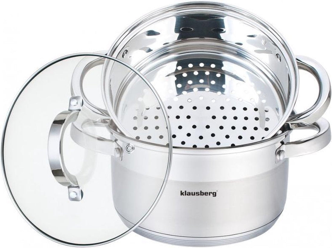 Klausberg 7135 stoompan RVS 18 cm, 3-delig – voor alle warmtebronnen