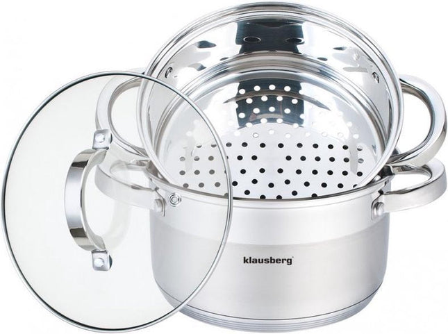 Klausberg 7135 stoompan RVS 18 cm, 3-delig – voor alle warmtebronnen