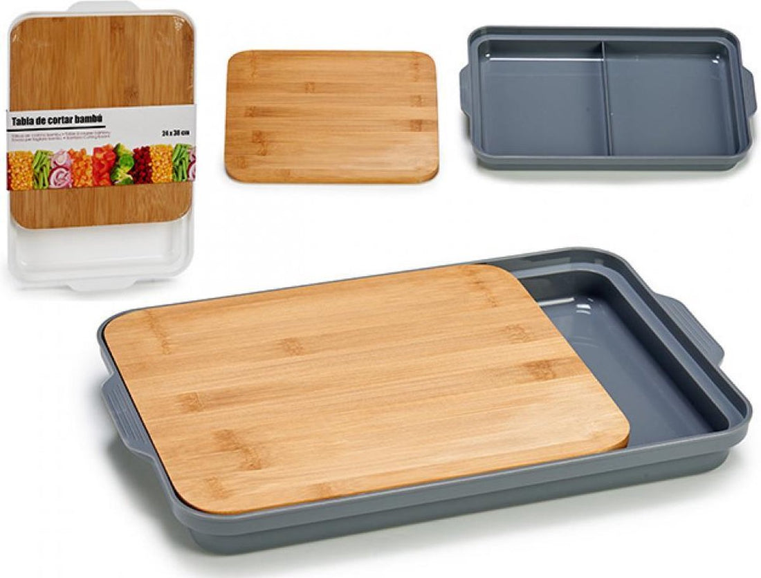 AK Kitchen snijplank van bamboe met opvangbak, wit – plank 27 x 24 cm