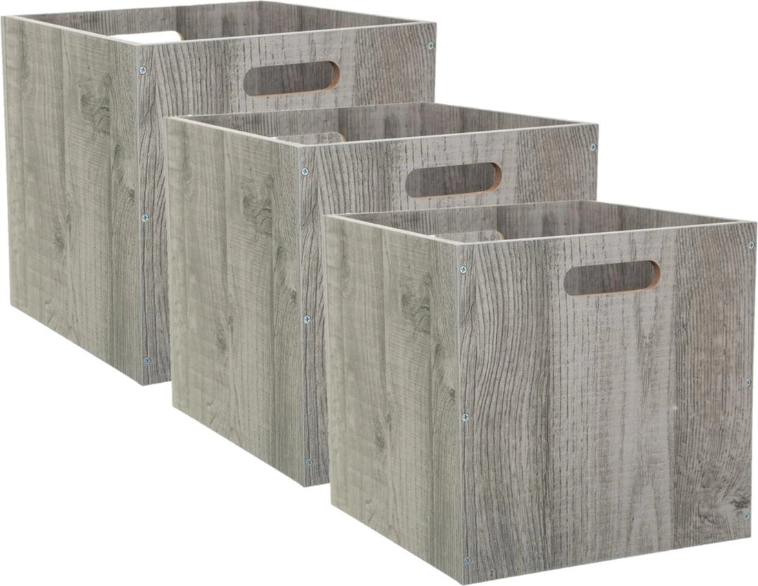 5Five Panier/casier de rangement - Lot de 3 - Gris délavé - 31 x 31 x 31 cm - 29 litres - Paniers de rangement pour étagères - Bois - Pliable - Caisses