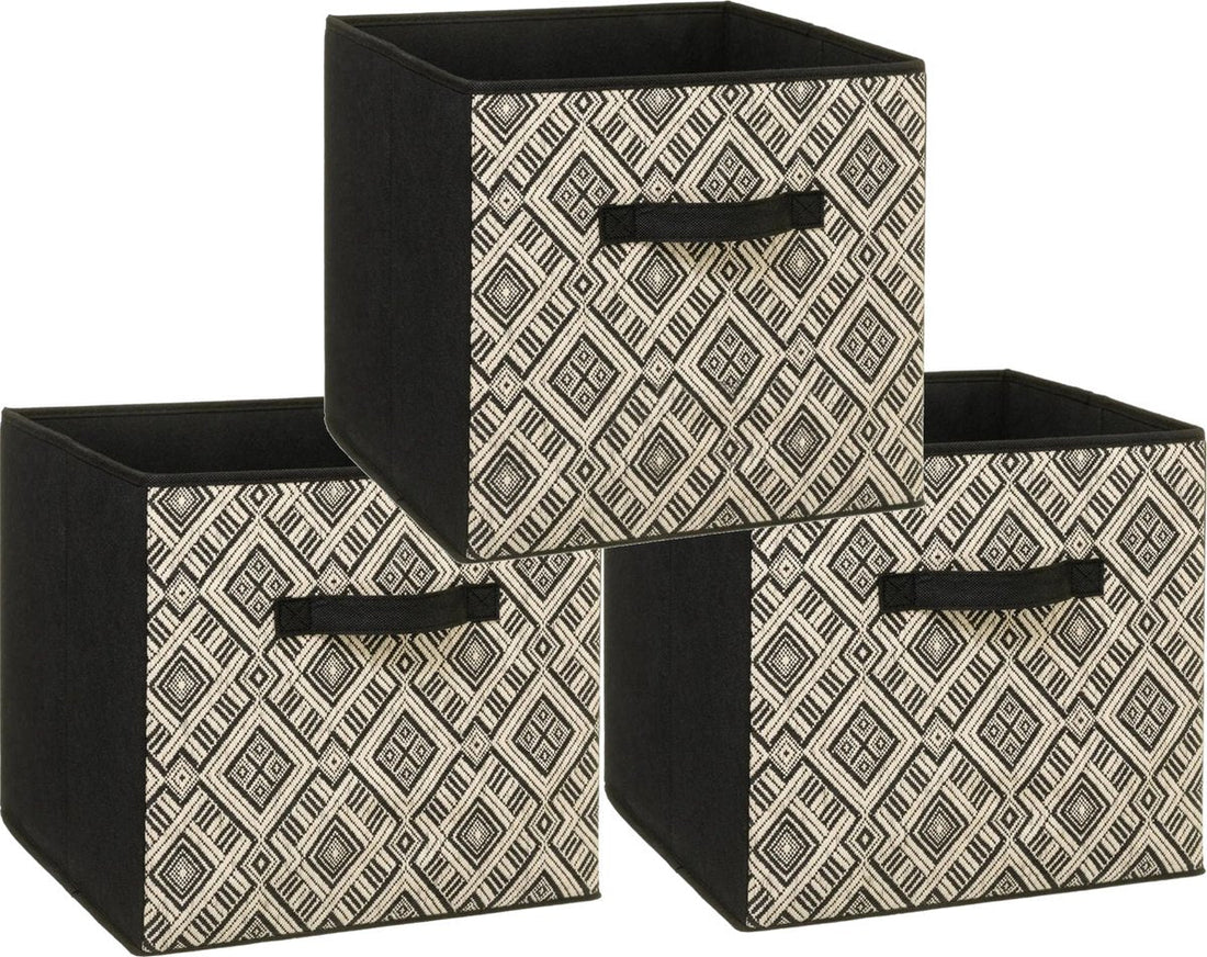5Five opbergmanden zwart/crème, set van 3 – kastmand 29 liter, 31 x 31 x 31 cm