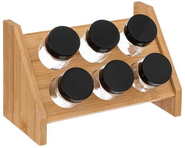 5Five kruidenrek met 6 glazen potjes – bamboe houder, 21,5 x 12 x 14,5 cm