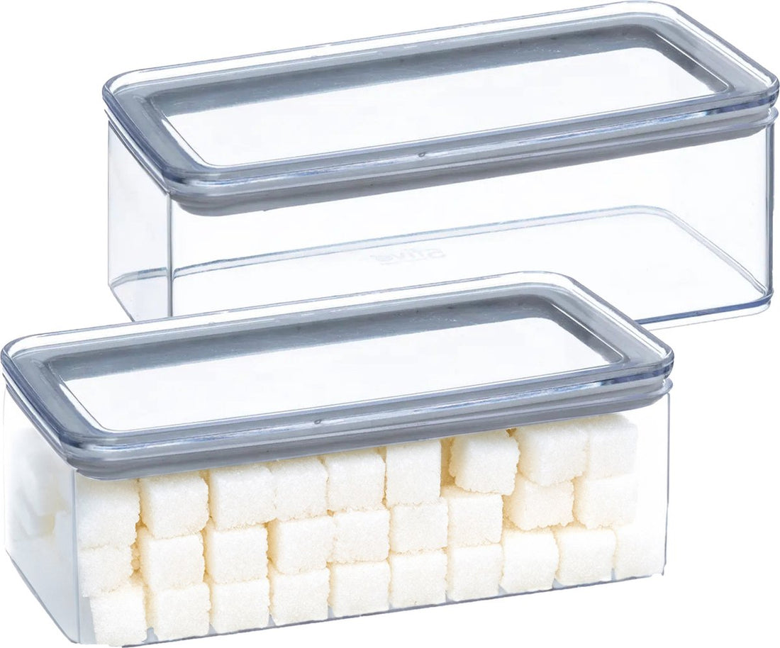 5Five Voorraadpot - 2x - keuken / voedsel - kunststof - 1000 ml - luchtdichte deksel - transparant - 20 x 10 x 7 cm