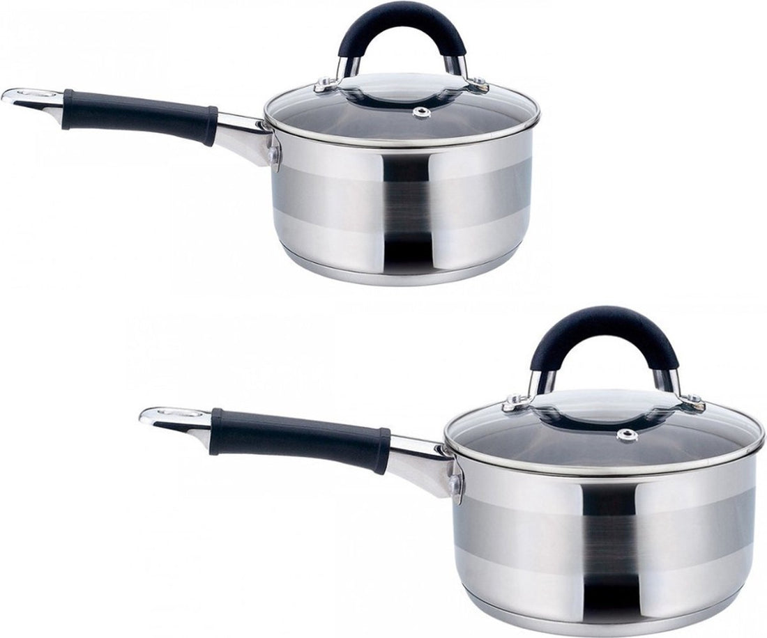 2 x steelpan / sauspan - steelpan met deksel - Ø12 en Ø16 cm - RVS - 0,5 li