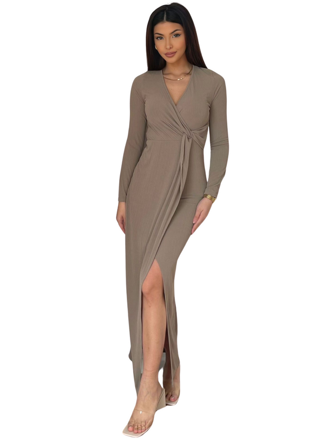 Donna Dress – damesjurk in taupe of olijfgroen, maat S, M en L – foto 5