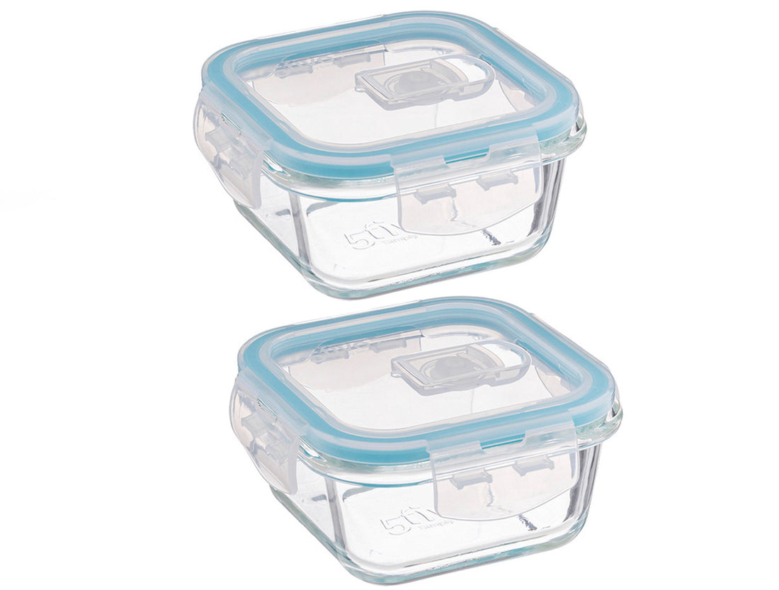 5Five Glazen Lunchboxen – Set van 2 – 330 ml – 12 x 12 x 6,5 cm