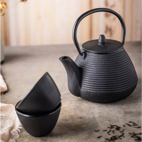 Kinghoff Cast Iron Teapot with Stainless Steel Filter - Includes 2 x 115 ml Cups (KH1846) - Capacity: 1.0 Litre - Traditional Design with Comfortable Handle