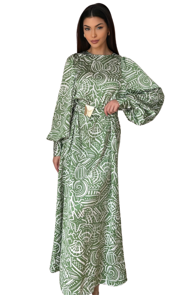 Liora Dress – lange zomerjurk met print, 143 cm, in blauw of groen – foto 3