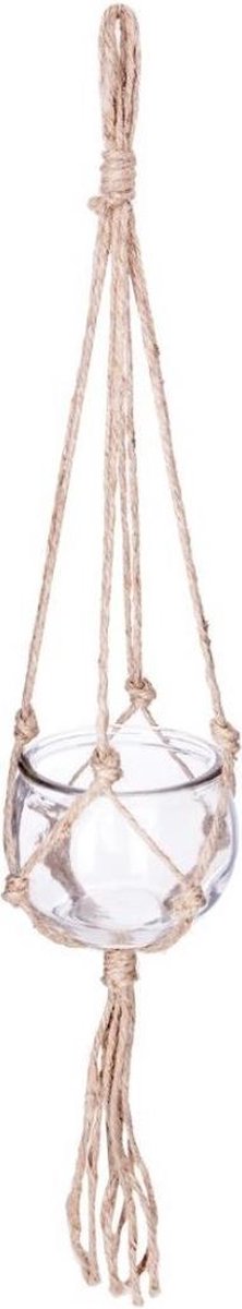 Atmosphera hangende overpot van glas met jute – Ø 10,5 cm, beige