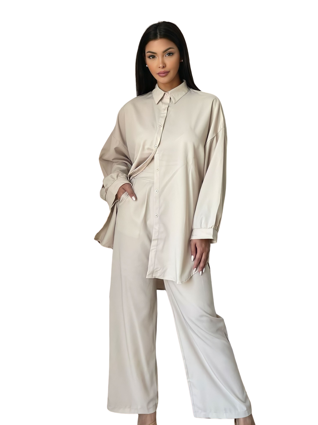 Esme blouse voor dames – in beige of donkerkaki – foto 3