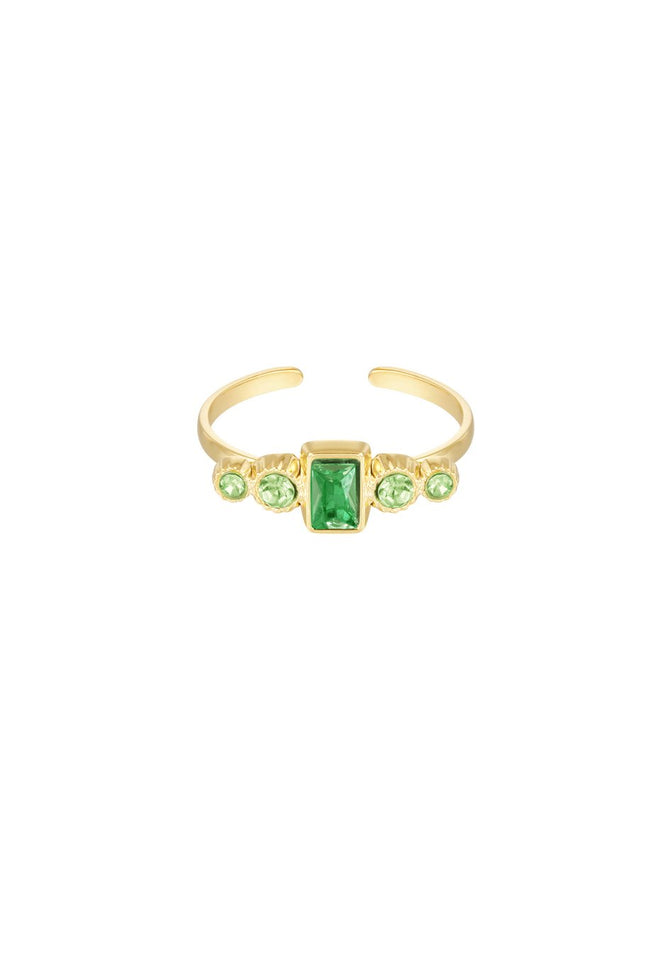 Gouden ring met groene strass steen – roestvrij staal, one size verstelbaar