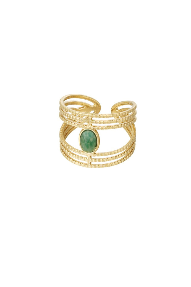 Gouden ring met groene steen – statement ring van stainless steel, one size
