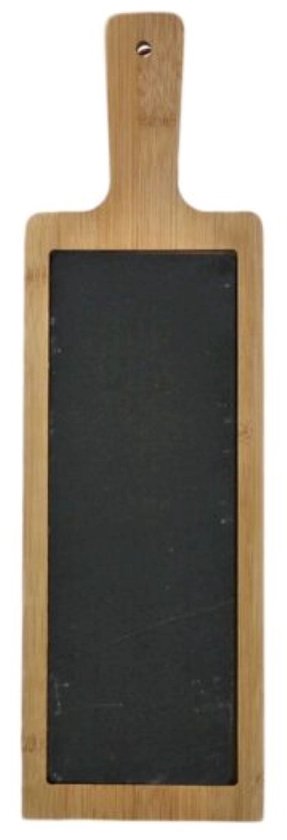 MPLCo - Plateau de service - Plateau à tapas - Plateau de service en ardoise avec dessous de plat en bambou - Plateau à tapas en pierre naturelle - Plateau de service pour fromage, sushis & amuse-gueules - 40 x 12 x 1,5 cm - Noir