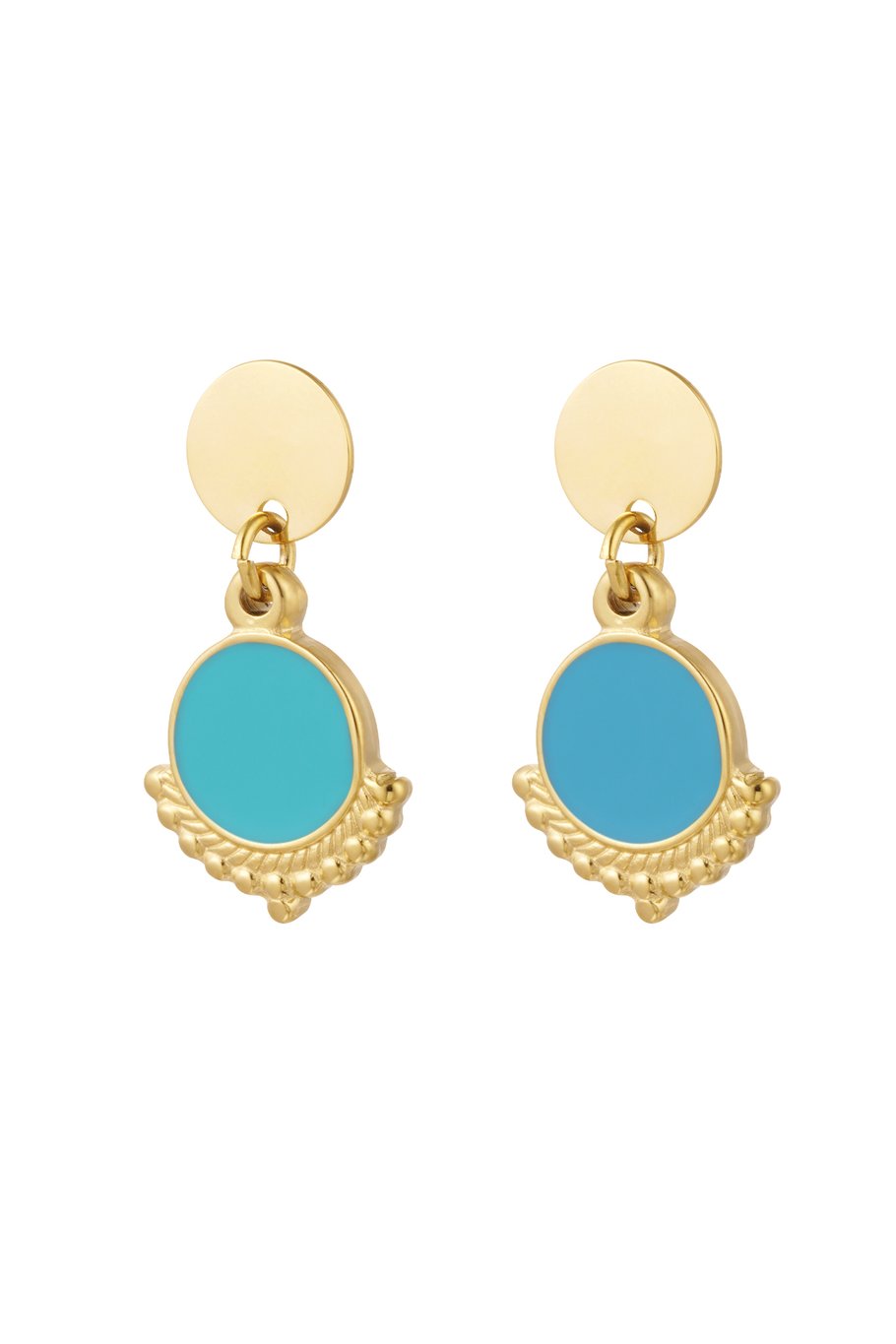 Oorbellen sierlijk met kleur - goud/blauw  - set van 2 - 5x3cm -