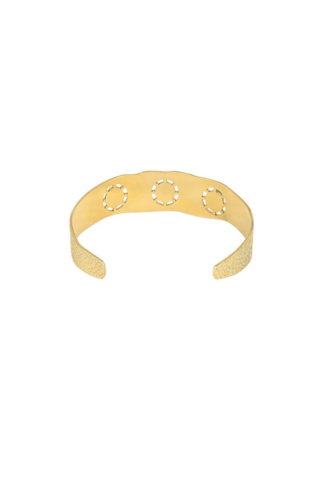 Bohemian armband van goudkleurig stainless steel met 3 gekleurde steentjes – foto 2