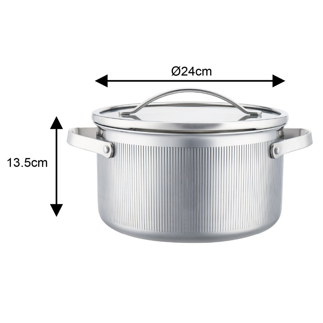 Vcasa kookpan 24 cm met afgietdeksel, 5,8 liter, 304 rvs tri-ply, Velora