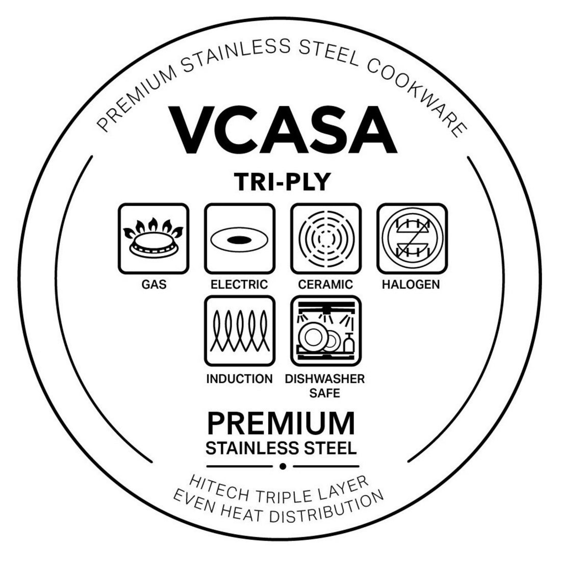 Vcasa rvs koekenpan 24 cm, 2 liter, tri-ply met honingraatstructuur, Velora