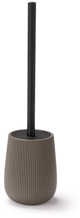 Toiletborstel met houder – gestreept grijs, mat zwart RVS handvat, 40,5 cm – foto 2